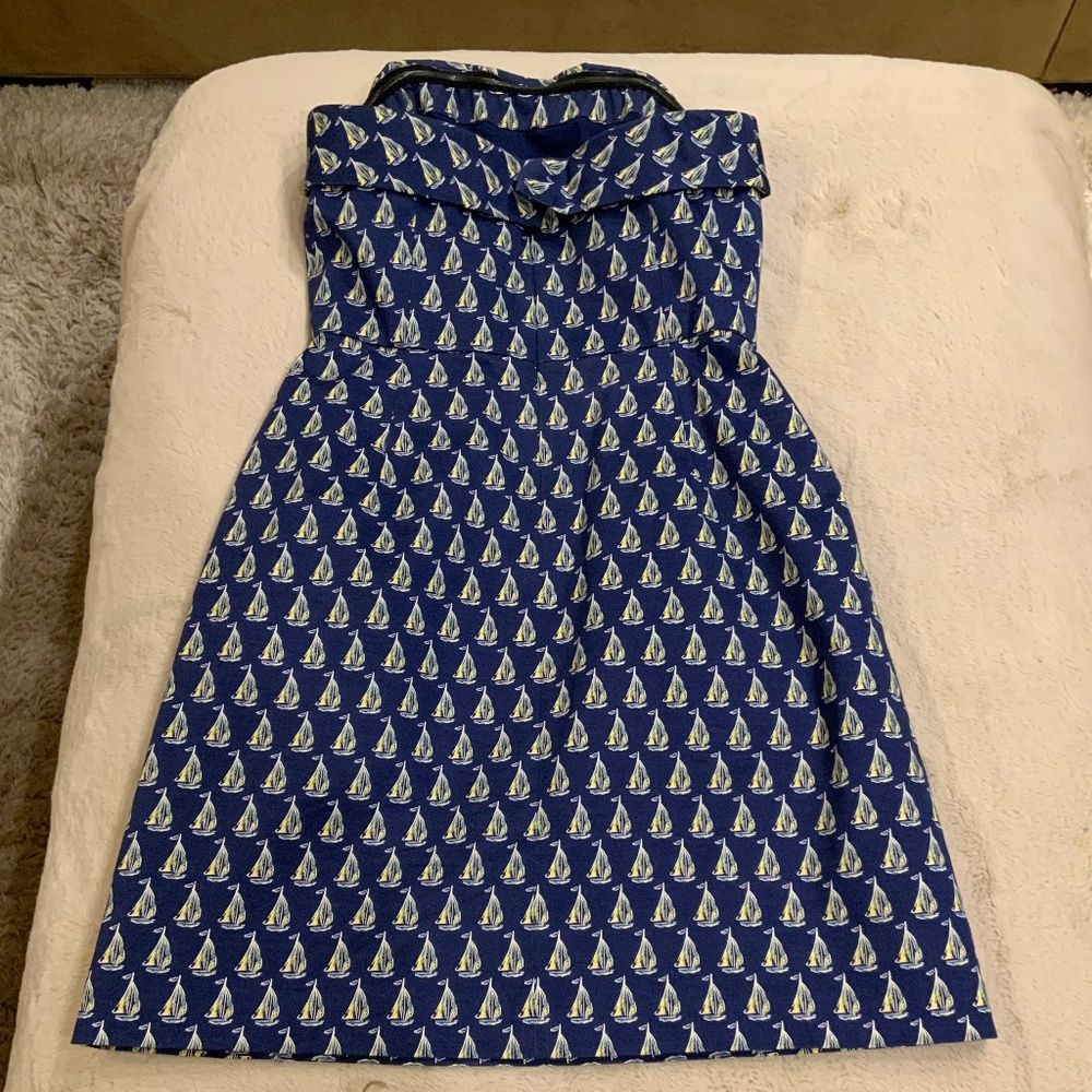 Vineyard Vines Blue Yellow White 2 Strapless MIDI Sailboat Dress Coastal Cottage - Picture 3 of 4